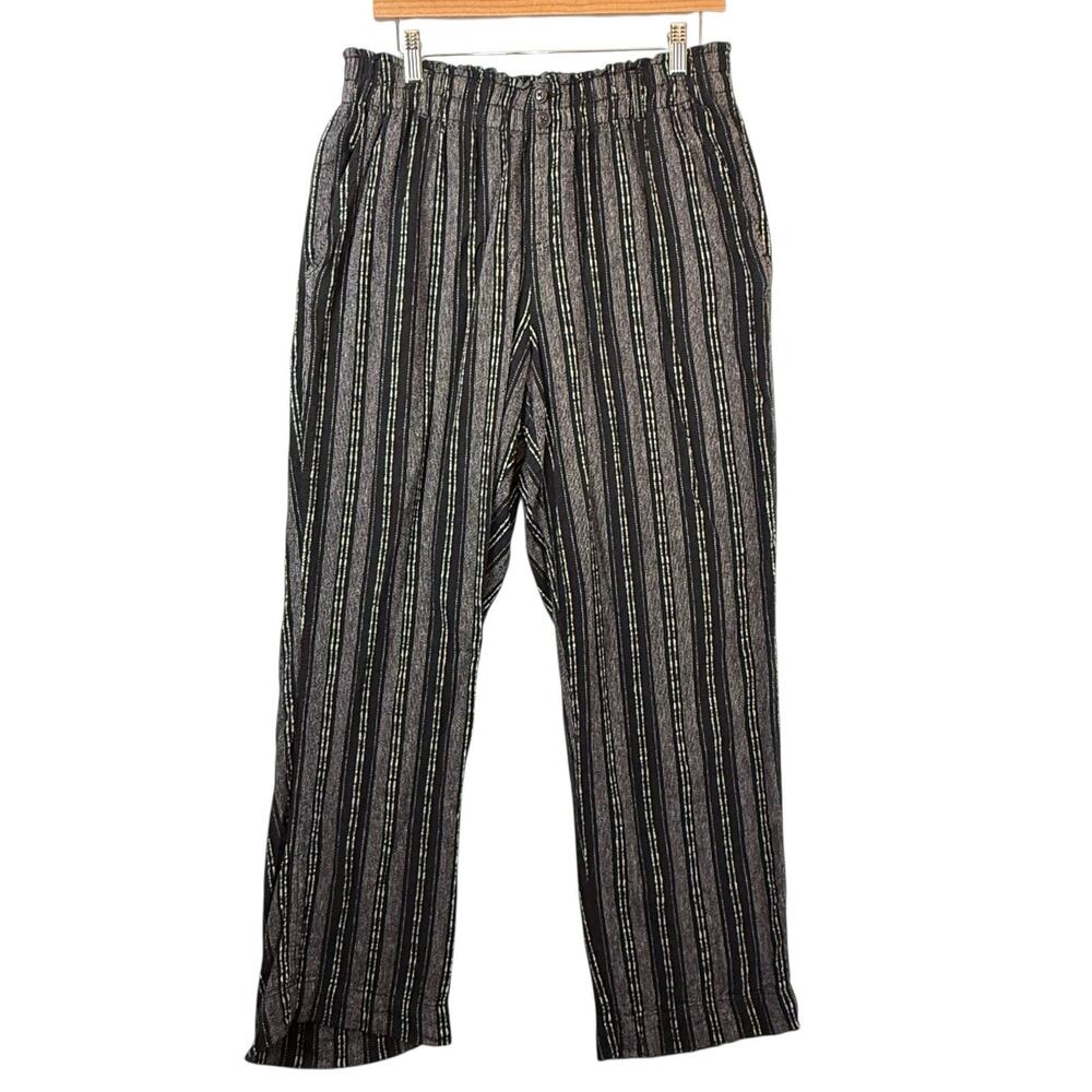 Briggs Linen Blend Pullon Pants WOMENS SIZE LARGE Boho Stripe Wide Leg Lagenlook